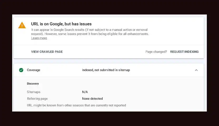 مشكلة URL is on Google, but has issues